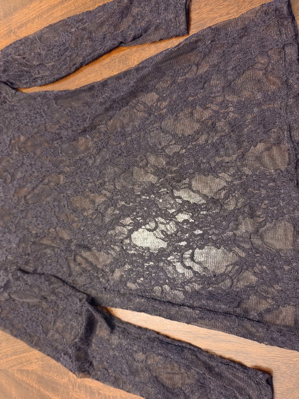 Together Black Sheer Lace Long-Sleeve Chemise Top